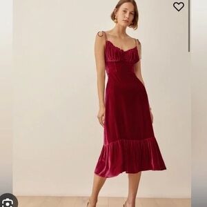Reformation Oda Velvet Dress Crimson NWOT
